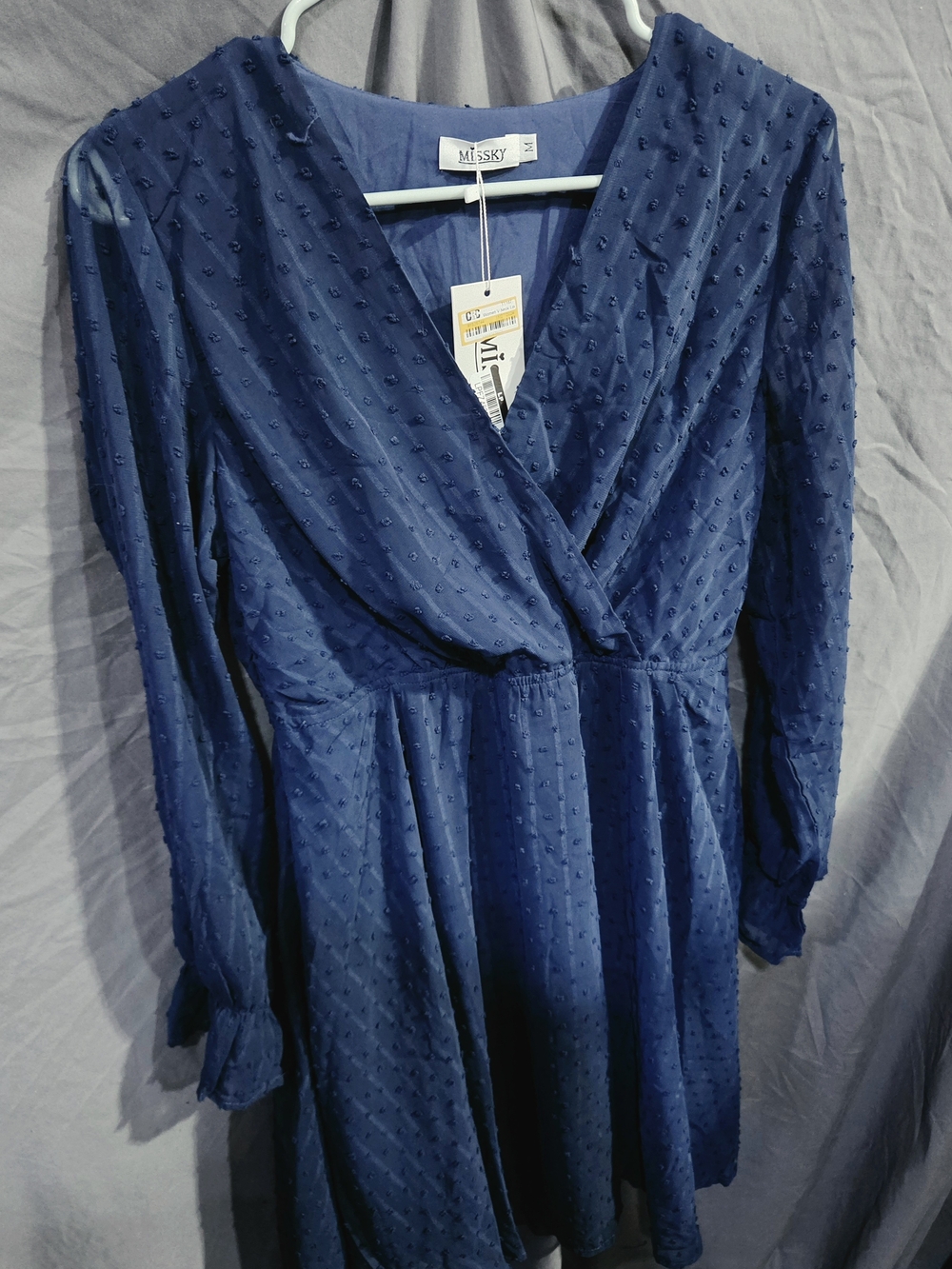 Size Medium Navy Blue Long-Sleeve Wrap Dress